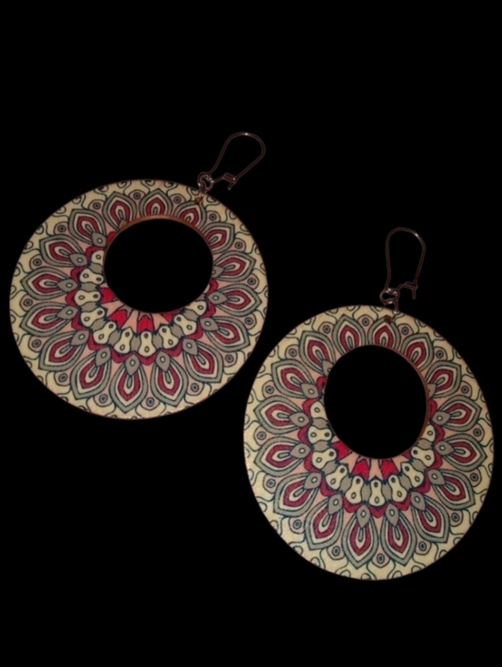 Big Pink Red Blue Wood Hoop Earrings Boho Mandala Bohemian Round Retro Dangles